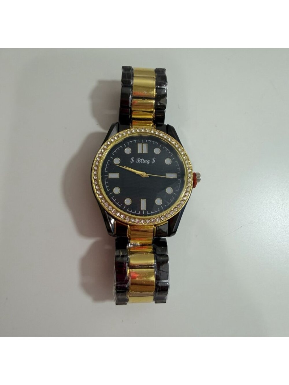 Bling Mens Two Tone Black & Gold Analog Wristwatch